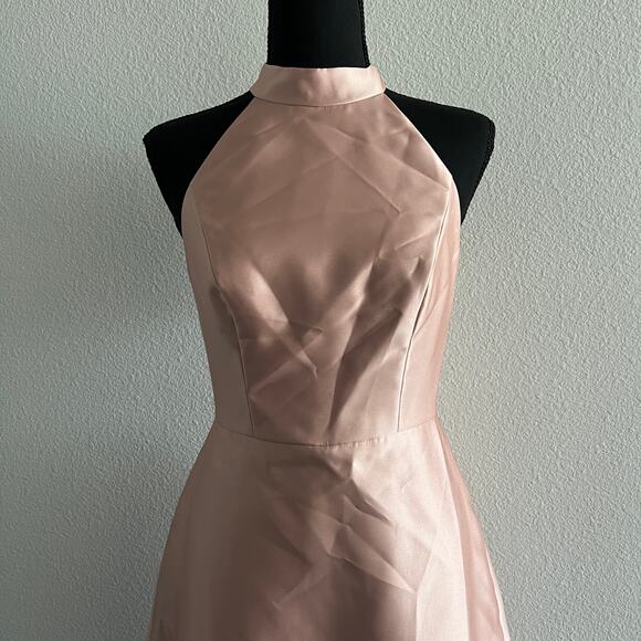 Alfred Sung Dress Size 2 Satin Twill Halter Toasted Sugar Maxi Gown D772 - Picture 5 of 16